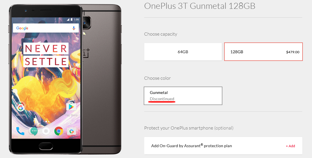 Descontinuação do OnePlus 3T 128GB