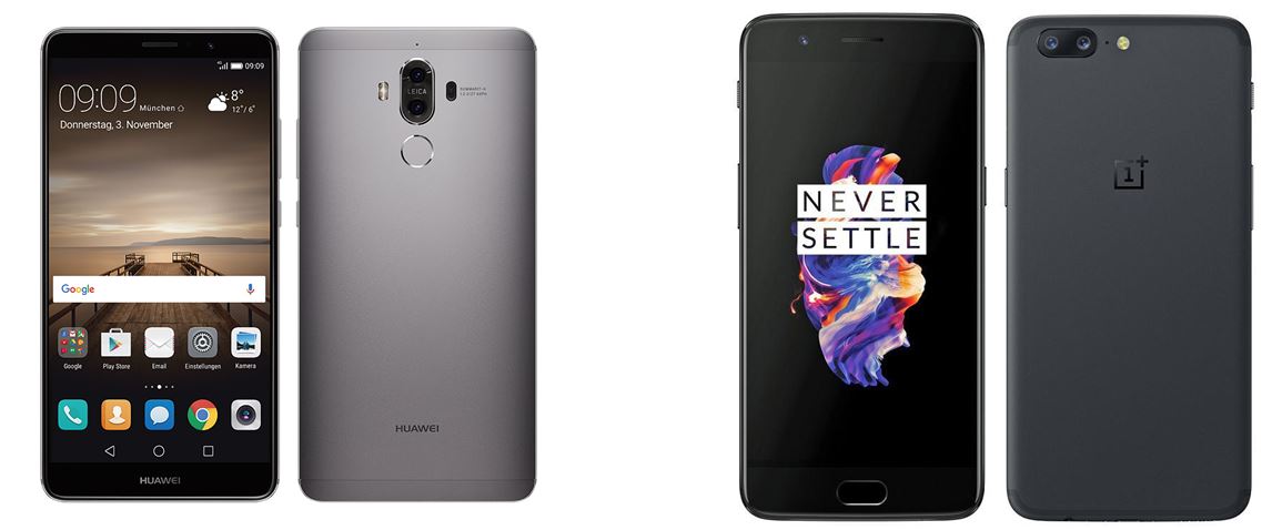 Huawei Mate 9 ao lado do OnePlus 5