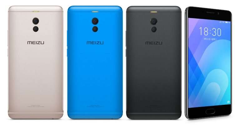 Meizu M6 note nas cores dourado, azul e preto