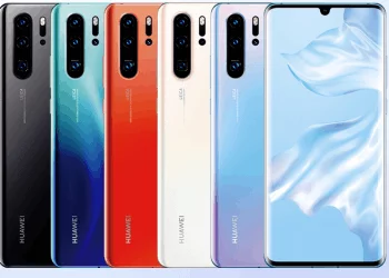 Imagem exibindo as cinco cores do Huawei P30 Pro