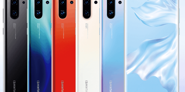 Imagem exibindo as cinco cores do Huawei P30 Pro